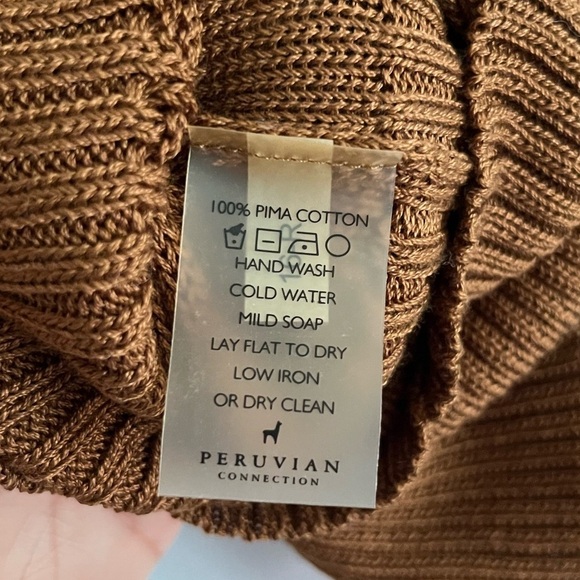 Peruvian Connection Pima Cotton Cable Knit Brown Amber Sienna Pullover Sweater - Picture 4 of 8